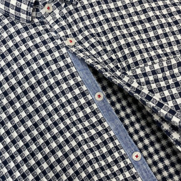 Lawman Pg 3 Shirt Gingham Size XL Navy Blue White Textured Button-Up Office Work - Picture 10 of 11